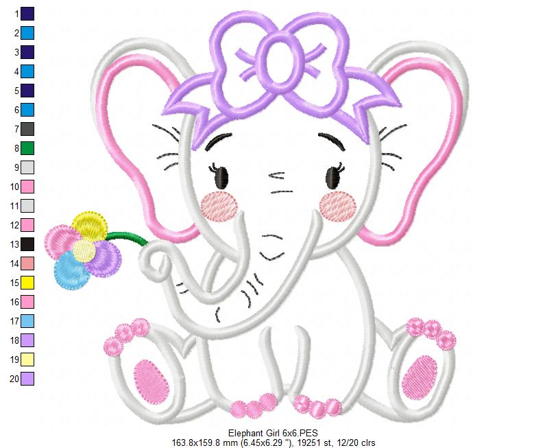 Elephant Girl and Boy Holding a Flower - Set of 2 designs - Applique