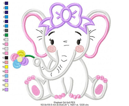 Elephant Girl and Boy Holding a Flower - Set of 2 designs - Applique
