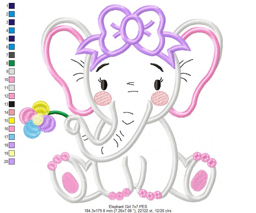 Elephant Girl Holding a Flower - Applique