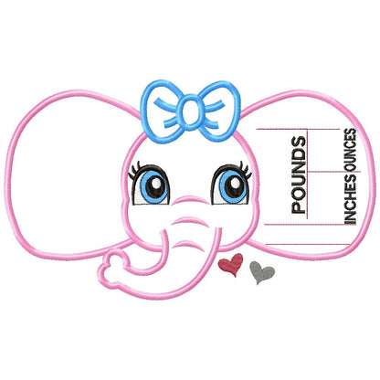 Baby Girl Elephant Birth Announcement Template - Applique