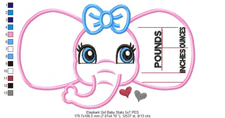 Baby Girl Elephant Birth Announcement Template - Applique