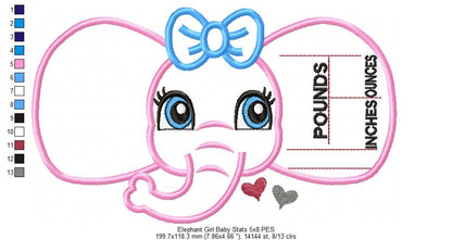 Baby Girl Elephant Birth Announcement Template - Applique