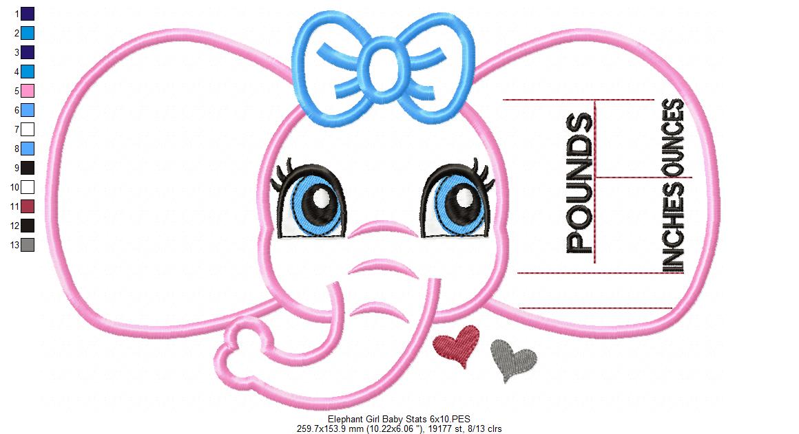 Baby Girl Elephant Birth Announcement Template - Applique