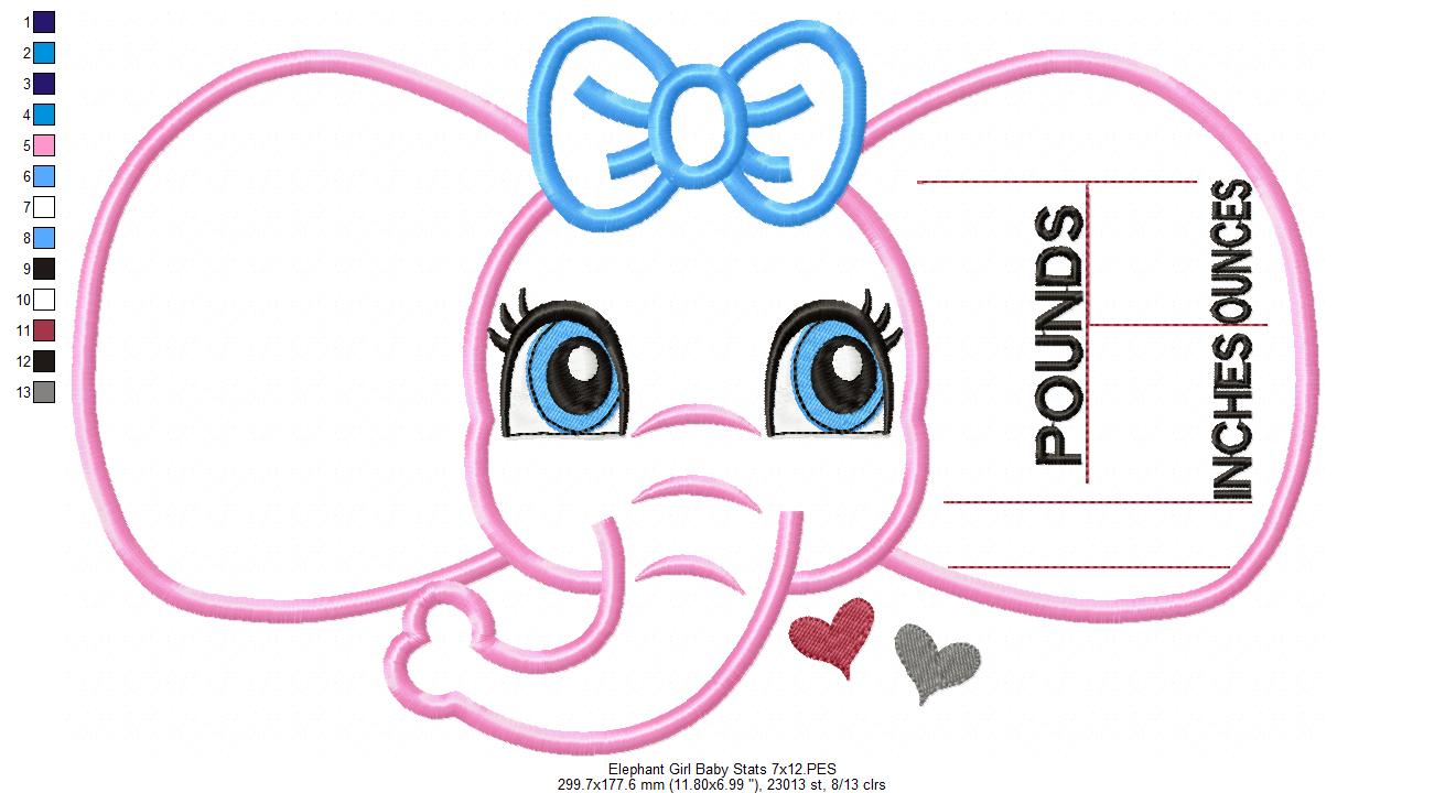 Baby Girl Elephant Birth Announcement Template - Applique