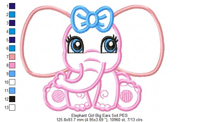 Elephant Girl Big Ears - Applique