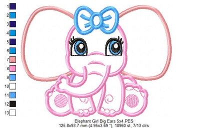 Elephant Boy and Girl Big Ears - Applique - Set of 2 designs
