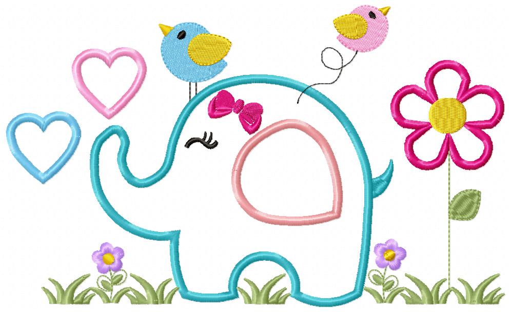 Elephant Girl, Birds and Flowers - Applique