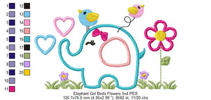 Elephant Girl, Birds and Flowers - Applique