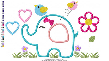 Elephant Girl, Birds and Flowers - Applique