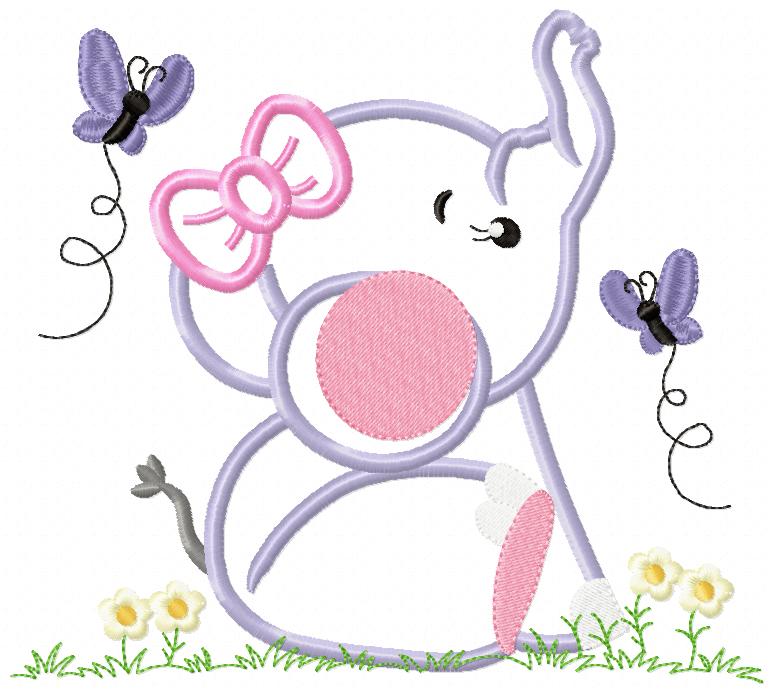 Sweet Elephant Girl - Appliqué - Machine Embroidery Design