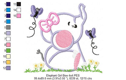 Sweet Elephant Girl - Appliqué - Machine Embroidery Design