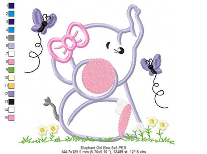 Sweet Elephant Girl - Appliqué - Machine Embroidery Design