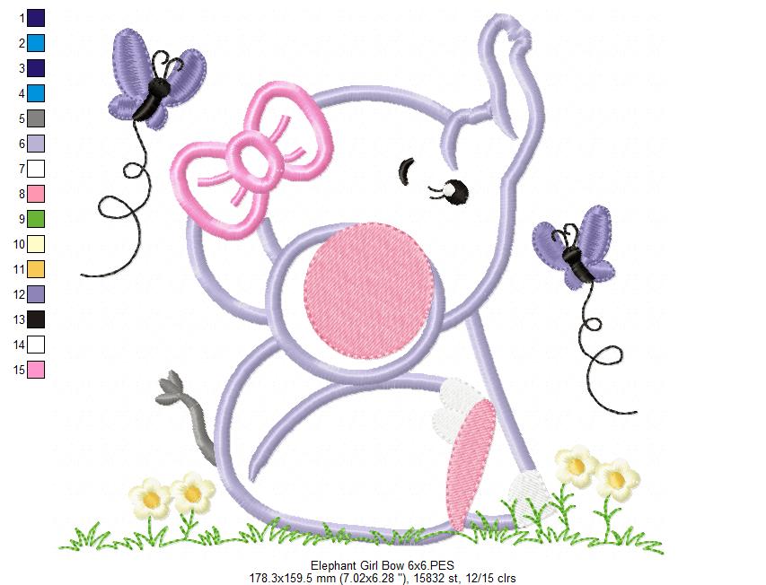 Sweet Elephant Girl - Appliqué - Machine Embroidery Design
