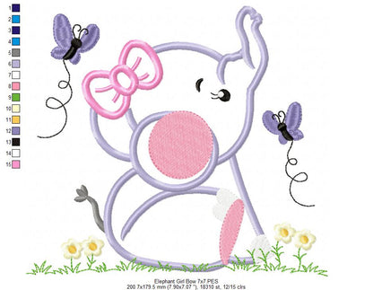 Sweet Elephant Girl - Appliqué - Machine Embroidery Design