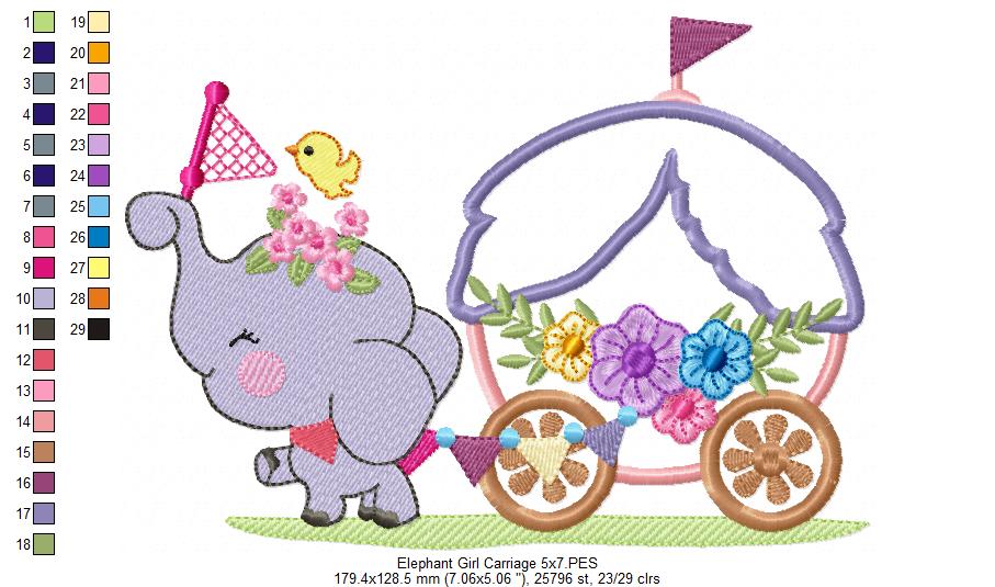 Elephant and Carriage - Applique Embroidery