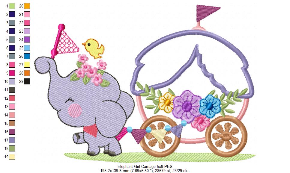 Elephant and Carriage - Applique Embroidery