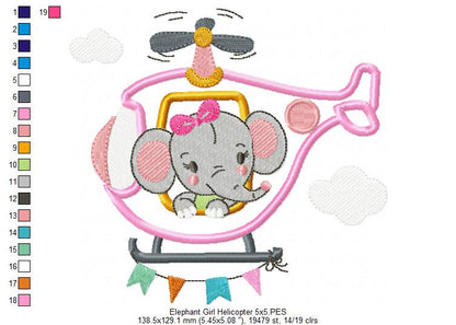 Elephant Boy and Girl in the Helicopter - Applique - Set of 2 designs