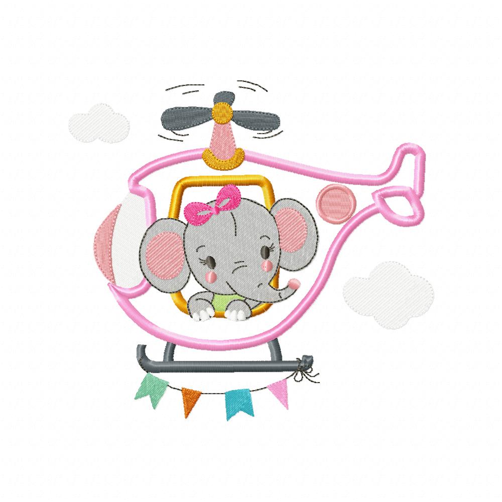 Elephant Boy and Girl in the Helicopter - Applique - Set of 2 designs