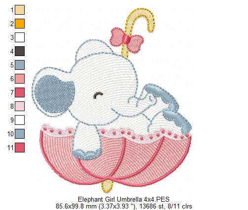 Elephant Girl in an Umbrella - Fill Stitch - Machine Embroidery Design