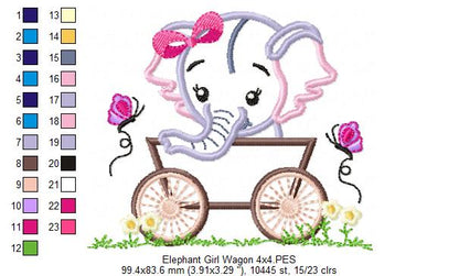 Baby Elephant Girl in the Wagon - Applique