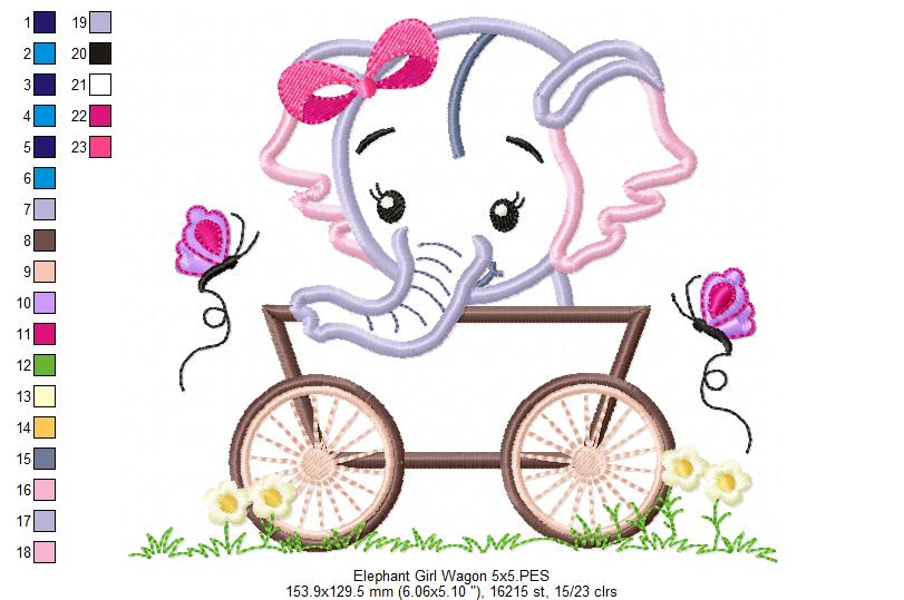 Baby Elephant Girl in the Wagon - Applique