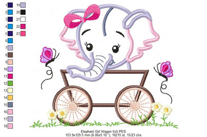 Baby Elephant Girl in the Wagon - Applique