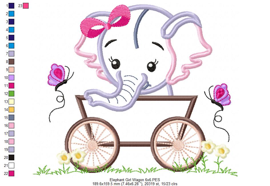 Baby Elephant Girl in the Wagon - Applique