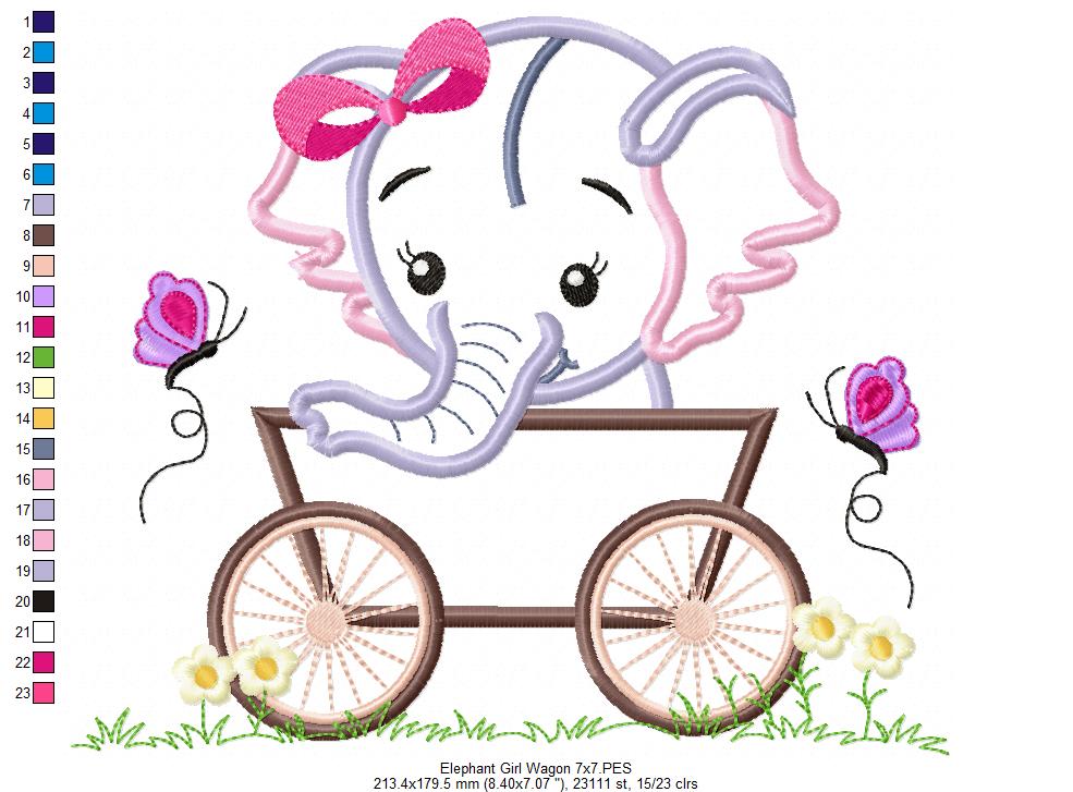 Baby Elephant Girl in the Wagon - Applique