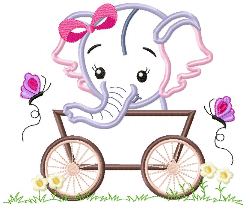 Baby Elephant Girl in the Wagon - Applique