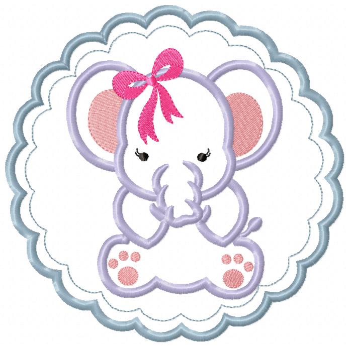 Elephant Girl and Frame - Applique