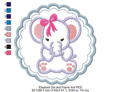 Elephant Girl and Frame - Applique