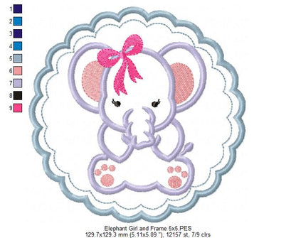 Elephant Girl and Frame - Applique