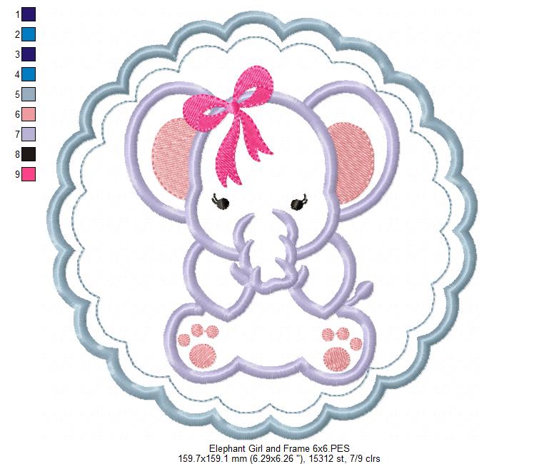 Elephant Girl and Frame - Applique