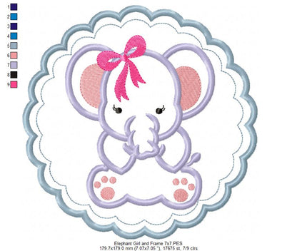 Elephant Girl and Frame - Applique