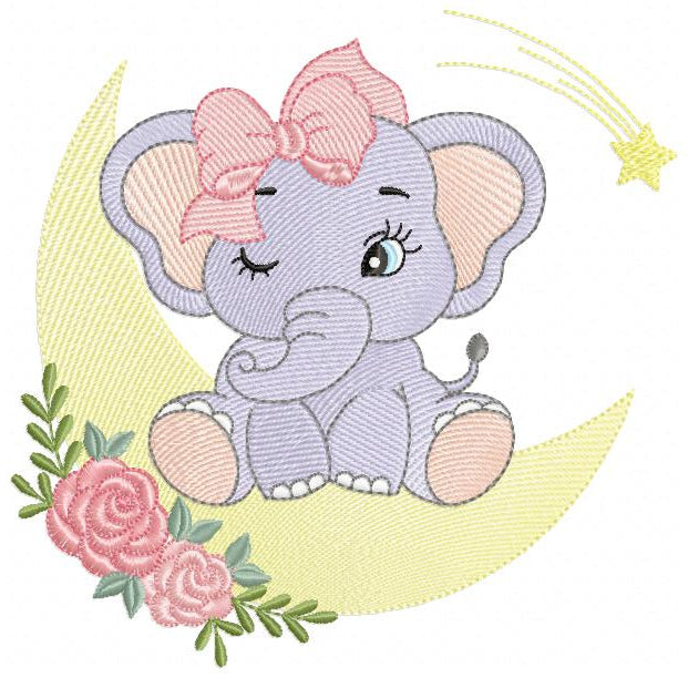 Elephant Girl on the Moon - Fill Stitch