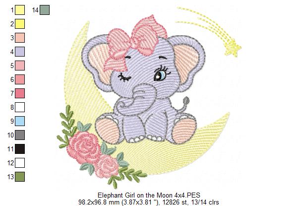 Elephant Girl on the Moon - Fill Stitch