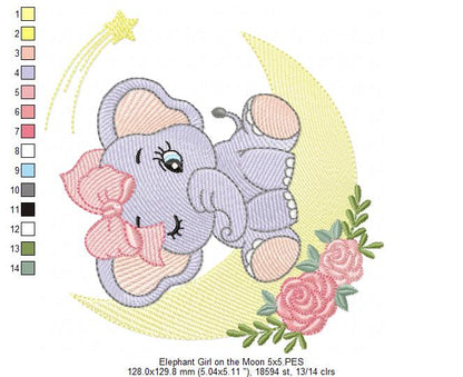 Elephant Girl on the Moon - Fill Stitch