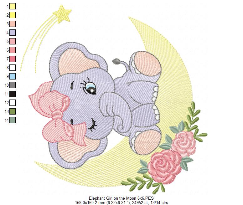 Elephant Girl on the Moon - Fill Stitch
