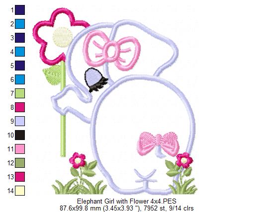 Elephant Girl with Flower - Applique Embroidery