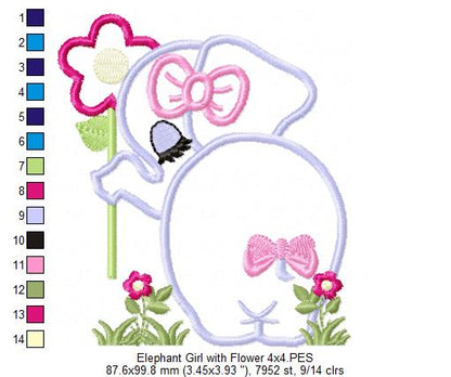 Elephant Girl with Flower - Applique Embroidery