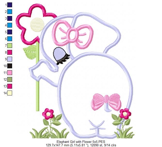 Elephant Girl with Flower - Applique Embroidery