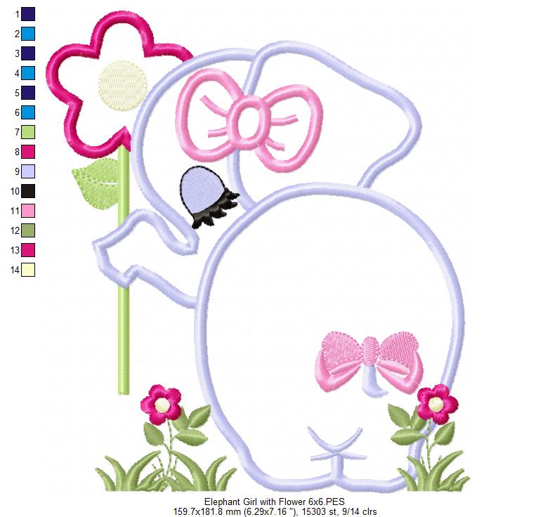 Elephant Girl with Flower - Applique Embroidery