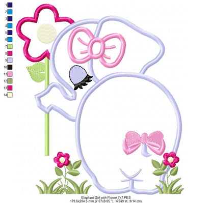Elephant Girl with Flower - Applique Embroidery