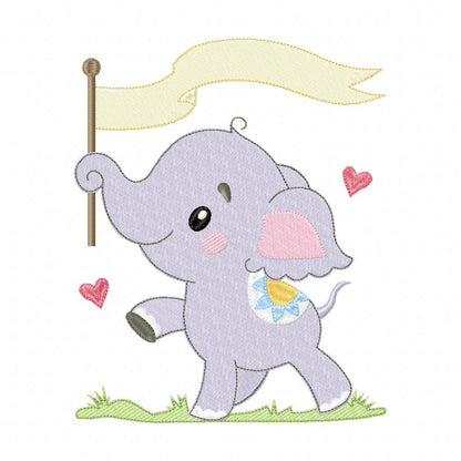 Elephant Holding a Flag - Fill Stitch - Machine Embroidery Design