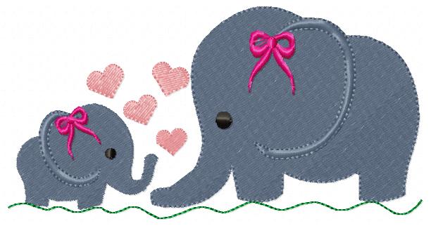 Elephant Mom and Baby - Fill Stitch - Machine Embroidery Design
