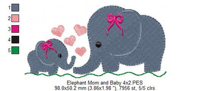 Elephant Mom and Baby - Fill Stitch - Machine Embroidery Design
