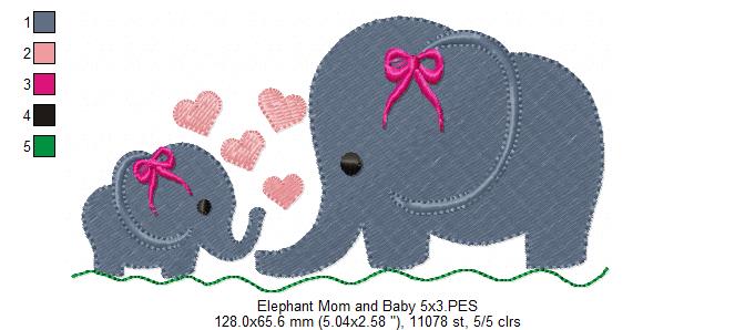 Mom Elephant and Baby Elephant - Fill Stitch