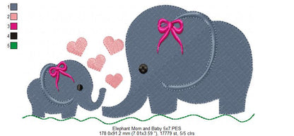 Elephant Mom and Baby - Fill Stitch - Machine Embroidery Design