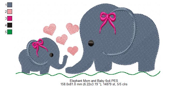 Elephant Mom and Baby - Fill Stitch - Machine Embroidery Design