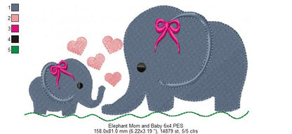 Elephant Mom and Baby - Fill Stitch - Machine Embroidery Design